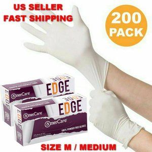 200 PCS VINYL GLOVES- SIZE MEDIUM -POWDER FREE-LATEX FREE-SAME DAY FAST SHIPPING
